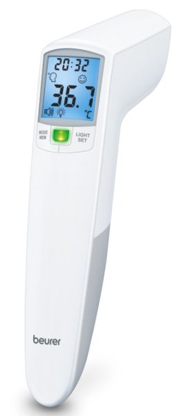 Thermometer Beurer FT 100 non-contact thermometer, Distance sensor (LED/acoustic signal), Measurement of body, ambient and surface temperature, Led temperature alarm (green, yellow/ red) & face icons, Displays measurements in °C and °F, Measuring distance