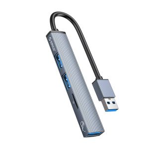 Hub Orico USB3.0/2.0 HUB 3 porturi + cititor de carduri, Aluminiu - AH-A12F-GY