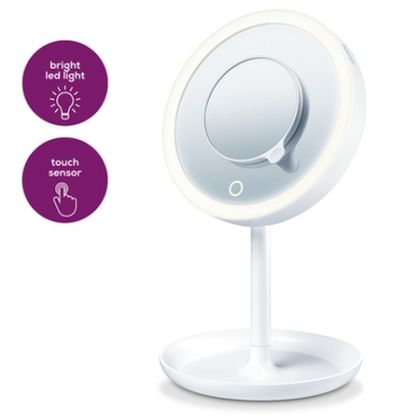 Козметично огледало Beurer BS 45 illuminated cosmetics mirror,LED light, Touch sensor, 5x magnification,dimmer function,storage tray