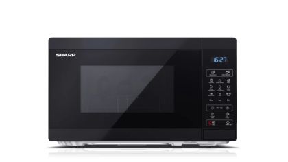 Микровълнова печка Sharp YC-MG02E-B, Fully Digital, Built-in microwave grill, Grill Power: 1000W, Cavity Material -steel, 20l, 800 W, LED Display Blue, Timer & Clock function, Child lock, White door, Defrost, Cabinet Colour: Black