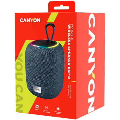 CANYON BSP-8, difuzor Bluetooth, BT V5.2, BLUETRUM AB5362B, suport card TF, port USB tip C, baterie polimer de 1800 mAh, putere maximă 10 W, gri, lungime cablu 0,50 m, 110*110*135 mm, 0,57 kg