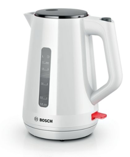 Electric kettle Bosch TWK1M121, MyMoment Plastic Kettle, 2400 W, 1.7 l, Cup indicator, Limescale filter, Triple safety function, White