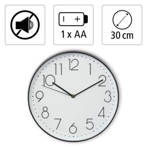 Hama "Elegance" Wall Clock, diameter 30 cm, quiet, black/white