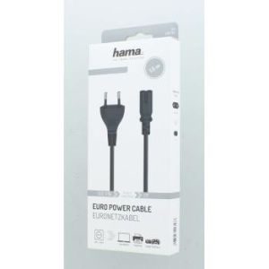 Hama Mains Cable, Euro Plug - 2-Pin Socket (Double Groove), 1.5 m
