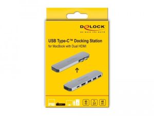 Stație de andocare Delock, pentru MacBook, HDMI 4K, USB-A, USB-C, PD, gri