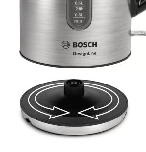 Fierbător electric Bosch TWK4P440, Fierbător, DesignLine, 2000-2400 W, 1,7 l, funcție OneCup, Oțel inoxidabil