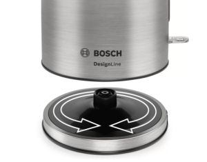 Fierbător electric Bosch TWK5P480, Fierbător din oțel inoxidabil, 2400 W, 1,7 l, Indicator pentru pahare, Tura optimă, Funcție de siguranță triplă, Încălzitor acoperit, Oțel inoxidabil