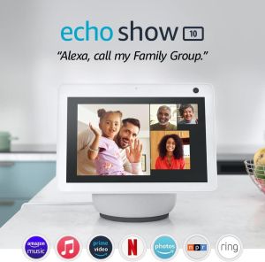 Difuzor inteligent Amazon Echo Show 10 (Gen 3), Ecran tactil, Asistent vocal, Alb