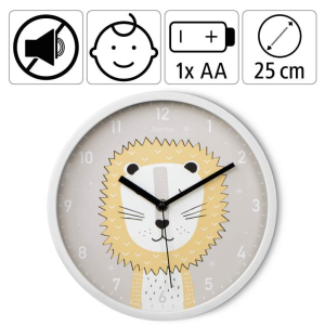 Ceas de perete pentru copii Hama "Lucky Lion", Diametru 25 cm, Silențios