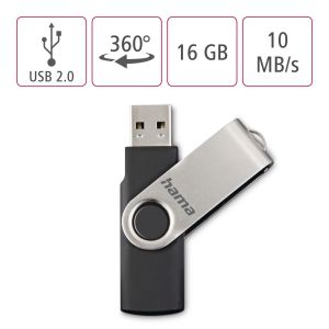 Stick de memorie USB HAMA Rotate, 16GB, USB 2.0, 10mb/s, negru