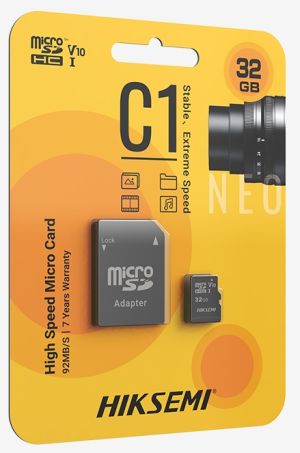 Memory HIKSEMI microSDXC 64G, Class 10 and UHS-I TLC, Up to 92MB/s read speed, 30MB/s write speed, V30 with Adapter