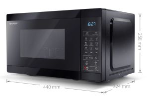 Microwave oven Sharp YC-MG02E-B, Fully Digital, Built-in microwave grill, Grill Power: 1000W, Cavity Material -steel, 20l, 800 W, LED Display Blue, Timer & Clock function, Child lock, White door, Defrost, Cabinet Color: Black