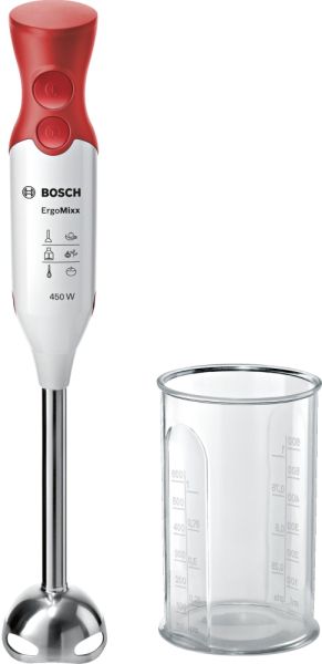Blender Bosch MSM64110, Blender, 450 W, Cană transparentă inclusă, Alb, roșu