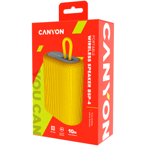 CANYON BSP-4, difuzor Bluetooth, BT V5.0, BLUETRUM AB5365A, suport card TF, port USB tip C, baterie polimer de 1200 mAh, galben, lungime cablu 0,42 m, 114*93*51 mm, 0,29 kg