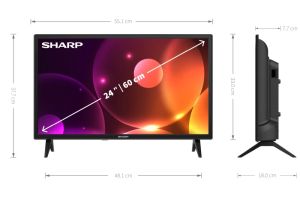 Телевизор Sharp 24FA2E, 24" LED HD 1366x768, 100 000:1, DVB-T/T2/C/S/S2, Active Motion 100, Speaker 2x3W, Dolby Digital, CI+, 3xHDMI, 2xUSB, Bluetooth, LAN, Video/Audio input (3 x RCA), 2 pole Stand