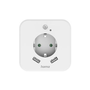 Lampă de noapte cu priză HAMA, USB, 2.4 A, 2 iesiri, senzor ptluminozitatea