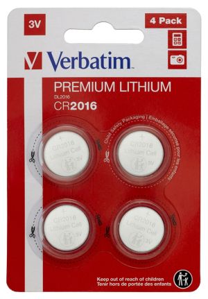 Battery Verbatim LITHIUM BATTERY CR2016 3V 4 PACK