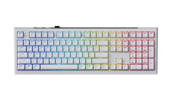 Ducky професионална геймърска механична клавиатура Professional Gaming Mechanical Keyboard One X Wireless White - Ducky AI Switches [Linear], Bluetooth, 2.4
