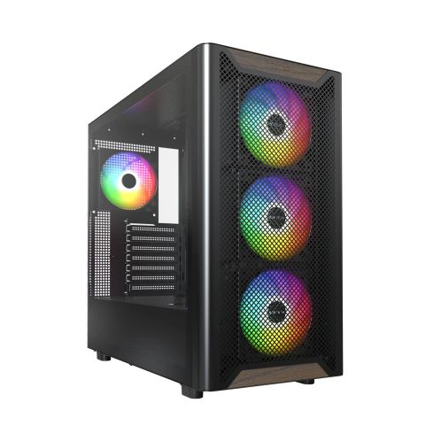 Montech кутия Case ATX - XR Wood (B) - 4 x 120 mm ARGB Fans, Wood, USB-C, Black