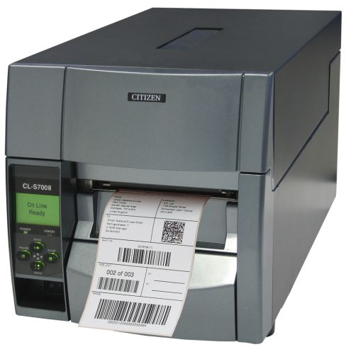 Етикетен принтер Citizen Label Industrial printer CL-S700IIDT DP, Speed 200mm/s,Print Width 4"(104mm)/Media Width min-max (12.5-118mm)/Roll Size max 200mm, Core Size(25-75mm),203dpi/USB/RS-232+Opt.card LinkServer/Plug (EU) Grey + Citizen Mobile printer CM