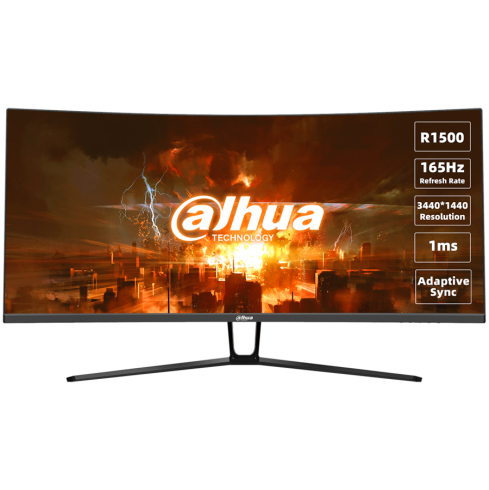 Dahua LM34-E330C Curved Gaming Monitor, 34" UWQHD (3440x1440), VA, 165Hz, 350 nits, 120% sRGB, 21:9, 3000:1, 178°/178°, 1ms, VESA, 2x DP 1.4, 2x HDMI 2.0, 1x Audio out, DC 12V, 2A, 78W.
