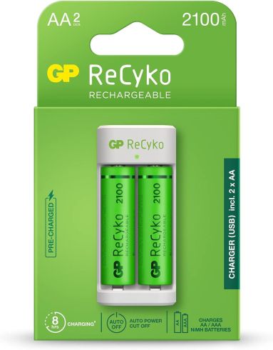 GP ReCyko 4-Slot E211 USB Charger (w/ 2&#039;s 2100mAh AA Batteries)