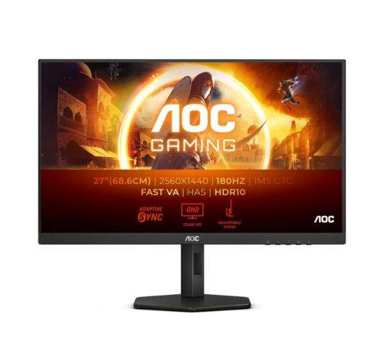 Монитор AOC Q27G4XN, 27" VA WLED, 2560x1440@180Hz, 1ms GtG, 0.5ms MPRT, 300cd m/2, 5000:1, 80M:1 DCR, Adaptive Sync, FlickerFree, Low Blue Light, Tilt, Height Adjust, Pivot, Swivel, 2xHDMI, DP