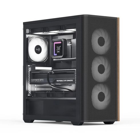 AeroCool кутия Case ATX - D501A Black, Addressable RGB, Wood