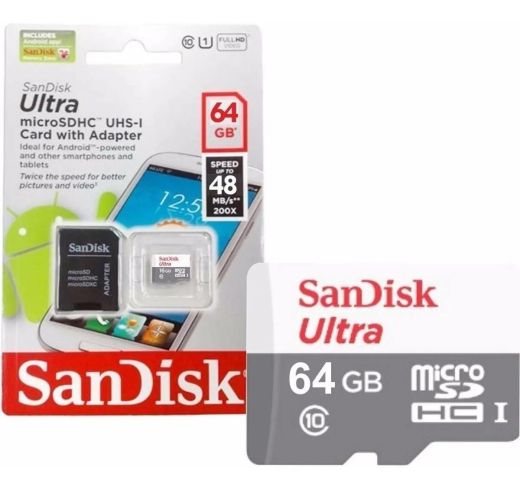 Карта памет SANDISK Ultra microSDHC UHS-I, 64GB, Class 10, 80Mb/s, Адаптер