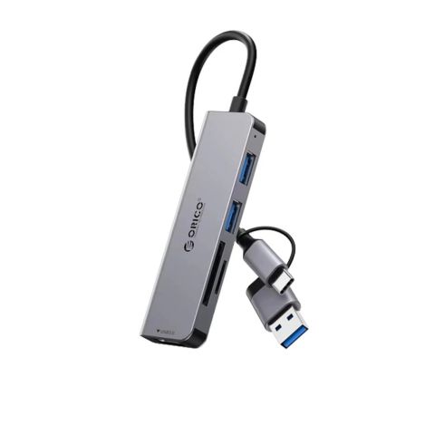 Orico HUB USB-C/A 4 port - USB3.0 x 1, SD/TF x 2, USB2.0 x 2, USB-C x 2, Aluminium - YSA6-U3-GY