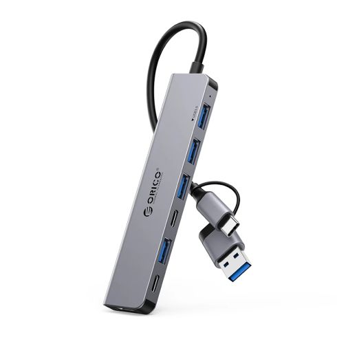 Orico HUB USB-C/USB-A 7 port - USB-C x 2, USB3.0 x 1, USB2.0 x 4, Aluminium - YSA7-U3-GY