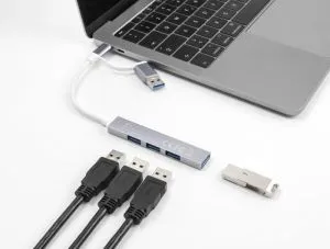 Deblocați hub USB, USB-C / USB-A - 3 x USB-A 2.0 + 1 x USB-A 5 Gbps