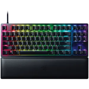 Razer Huntsman V2 Tenkeyless, tastatură optică pentru jocuri (comutator optic clic), aspect SUA, capace PBT Doubleshot, spumă de amortizare a sunetului, Razer Chroma™ RGB, frecvență de sondare de până la 8000 Hz, placă superioară mată din aluminiu