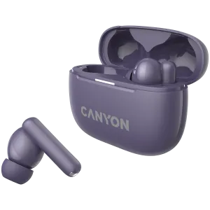 CANYON OnGo TWS-10 ANC+ENC, căști Bluetooth, microfon, BT v5.3 BT8922F, răspuns în frecvență: 20Hz-20kHz, baterie Căști 40mAh*2+carcă de încărcare 500mAH, lungime cablu tip C 24cm, dimensiune 63,97*265. mm 42,5 g, violet