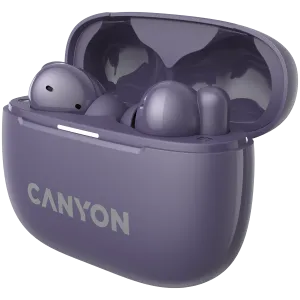 CANYON OnGo TWS-10 ANC+ENC, căști Bluetooth, microfon, BT v5.3 BT8922F, răspuns în frecvență: 20Hz-20kHz, baterie Căști 40mAh*2+carcă de încărcare 500mAH, lungime cablu tip C 24cm, dimensiune 63,97*265. mm 42,5 g, violet