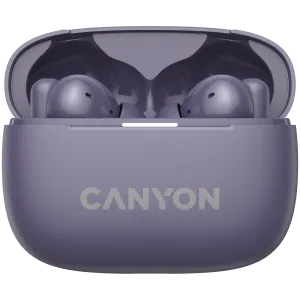 CANYON OnGo TWS-10 ANC+ENC, căști Bluetooth, microfon, BT v5.3 BT8922F, răspuns în frecvență: 20Hz-20kHz, baterie Căști 40mAh*2+carcă de încărcare 500mAH, lungime cablu tip C 24cm, dimensiune 63,97*265. mm 42,5 g, violet