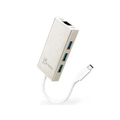 Hub cu 3 porturi J5create JCH471, USB-C 3.1, USB-A 3.0, Gigabit Ethernet