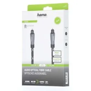 Optik ses kablosu HAMA ODT fişi (Toslink), Metal uçlu, 1,5 m, Siyah