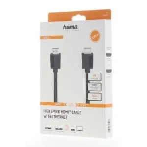 Kablo HAMA 205004, HDMI erkek - HDMI erkek, 4K, 18 Gbit/s, Ethernet, 0,75 m, Korumalı, Siyah