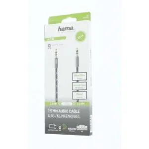 Cablu audio HAMA, mufă 3,5 mm tată - mufă 3,5 mm tată, metal, conectori placați cu aur, 0,75 m, negru