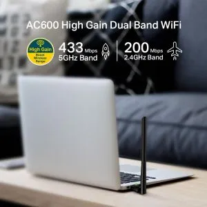 Adaptor wireless TP-LINK Archer T2U PLUS, AC600, banda duala, USB, antena externa 5 dBi