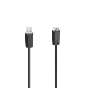 HAMA Kablosu, USB 3.0 A erkek - USB 3.0 Micro-B erkek, 1,5 m, 5 Gbit/s, Siyah