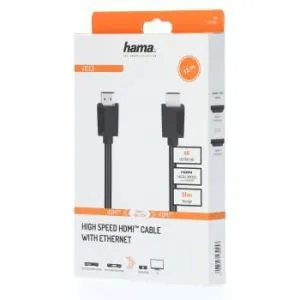 Cablu HAMA 205005, de mare viteză, HDMI tată - HDMI tată, 4K,18Gbit/s, Ethernet, 1,5 m, ecranat, negru