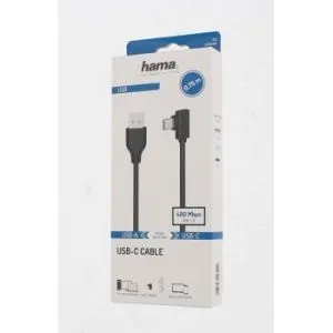 Kablo HAMA USB-C erkek - USB A, 90°, 0,75 m, USB 2.0, 480Mbit/s, Siyah