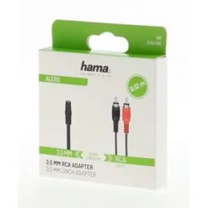 Audio Adapter  HAMA 205186, 2 RCA Male Plugs - 3.5 mm Female Jack Stereo, 0,12 m
