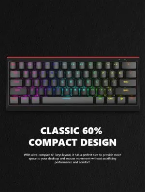 Tastatură de gaming Marvo Tastatură mecanică de gaming 61 de taste TKL - KG962G - comutatoare roșii, RGB