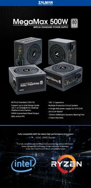 Zalman захранване PSU MegaMax 500W 80+ ZM500-TXII