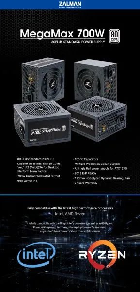 Zalman güç kaynağı PSU MegaMax 700W 80+ ZM700-TXII