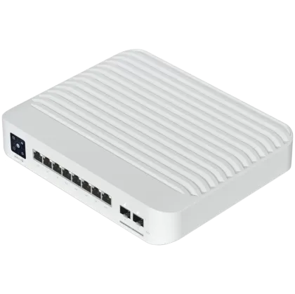 Ubiquiti USW-Pro-8-PoE-EU An 8-port, Layer 3 switch with PoE+ and PoE++ output. Can power devices with up to 120W, with a power consumption of 30W (Excluding PoE output)