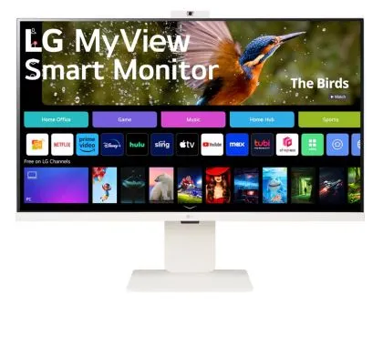 Monitor LG 32SR85U-W, 31,5 inchi IPS Smart webOS, Cameră web Full HD, AG, 5 ms, 1000:1, 400 cd/m, DCI-P3 95%, 4K UHD (3840x2160), ThinQ, HDR 10, HDMI, tip USB -C-PD 90W, Wi-Fi B/in, AirPlay 2, Bluetooth, Difuzoare 5W x 2, Înălțime reglabilă, Înclinare, Al